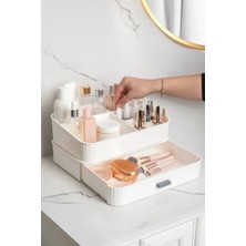 Iki Bölmeli Beyaz Çekmeceli Takı ve Makyaj Organizeri