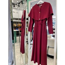 Meram Butik Vatkatex Şal Elbise - Vişne Çürüğü - 46