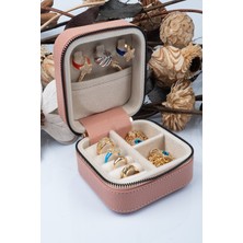 Fermuarlı Deri ve Ahşap Kasalı Küçük Takı ve Mücevher Çantası Pudra