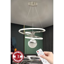 Feyza Design 3 Renk Toplu Krom Gümüş Dimmerli LED Avize, Şık ve Modern Tavan Aydınlatması
