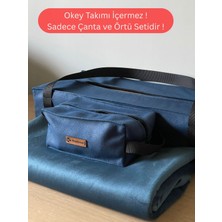 Mady Aksesuar Okey Takım Çantası Koyu Lacivert ve Oyun Masa Örtüsü 2 Si Birlikte Takım