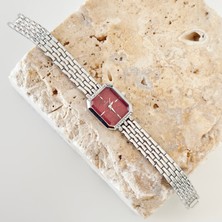 Vesce Atelier Ponctuel Gümüş Saat Bordo