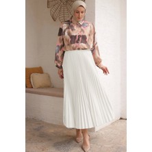 RFK Butik Kadın Piliseli Tesettür Etek - Ekru Beyaz