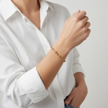 PIEDORA GOLD 14 Ayar Altın Top Detaylı Uzun Bakla Zincir Kadın Bileklik