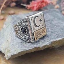 Takılingo 925 Ayar Gümüş Ayyıldız Kelime-I Tevhid Model Kalem Işlemeli Erkek Yüzük