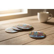 Amsterdam Esintisi: Renkli Kanallar ve Bisiklet Temalı Bardak Altlığı Seti (4'lü) - Ylndesign Wood&Craft