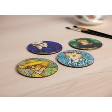 Sanat Tarihinin En Şirin Kedileri Bardak Altlığı Seti (4'lü) - Ylndesign Wood&Craft