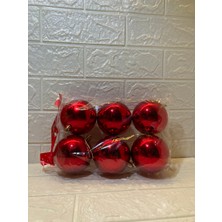 Night Mum  6 Adet Büyük Boy Kırmızı Yılbaşı Çam Ağacı Süsü Yeni Yıl Noel Dekor Parlak Cici Top Süs