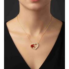 Modahilye 925 Ayar Orjinal Gümüş Kalpli Gül Tasarım Altın Kaplama Sarı renk Kolye