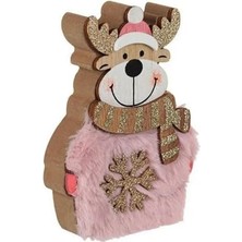 Storemax Sole Yılbaşı Süsü Dekoratif Simli Aksesuarları ile Ahşap Kürk Giysili Geyik Biblo Figür - 13 cm