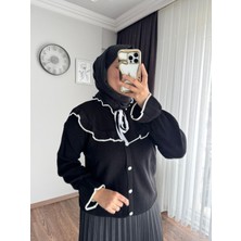 RFK Butik Kadın Etek Üstü Fiyonk Detaylı Pinterest Tesettür Hırka - Siyah