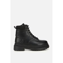 Yaya By Hotiç Kadın Siyah Bağcıklı Postal Düz Bot