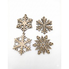 Tahtagurusu 8'li Ahşap Kar Tanesi Yılbaşı Ağacı Süsü - 4mm Ham Mdf Boyanabilir Çam Ağacı Süsü