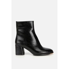 Yaya By Hotiç Kadın Rugan Siyah Fermuarlı Kalın Topuklu Bot