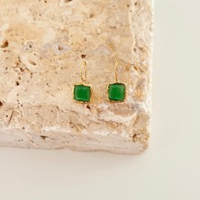 Vesce Atelier Kalsedon Kare Doğal Taş Küpe Yeşil