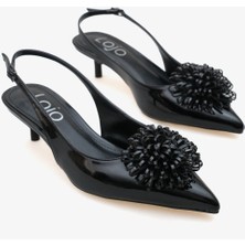 LOJO Kadın Çiçek Tokalı Arkası Açık Sivri Burun Topuklu Stiletto Fernas