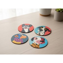 Pop Art Köpekler: Neşeli Portreler Bardak Altlığı Seti (4'lü) - Ylndesign Wood&Craft