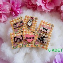 LUXMON Black Pink Karakter 6 Adet Çanta Broş Rozet Seti