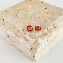 Vesce Atelier Fuşya Kedi Gözü Doğal Taş Drop Küpe