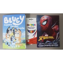 Ada Çanta Kırtasiye 2 Adet Stickerli Boyama Kitabı ve 12'li Kuru Boya Kalemi (Bluey / Örümcek Ad. ) AD600681