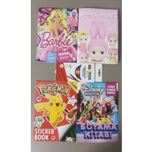 Ada Çanta Kırtasiye 4 Adet Stickerli Boyama Kitabı ve 12'li Kuru Boya Kalemi (Barbi/sonny Angel/pocemon/prensesler )
