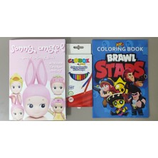 Ada Çanta Kırtasiye 2 Adet Stickerli Boyama Kitabı ve 12'li Kuru Boya Kalemi (Sonny Angel/ Brawlstars) AD600406