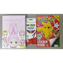 Ada Çanta Kırtasiye 2 Adet Stickerli Boyama Kitabı ve 12'li Kuru Boya Kalemi (Sonny Angel/ Pocemon ) AD600443