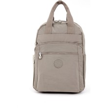 Sanmorris Srg Unisex Suya Dayanıklı Krinkıl Kumaş Çok Gözlü Bej Laptop Okul ve Seyahat Sırt Çantası