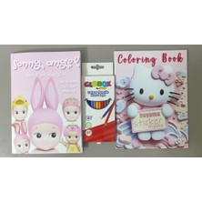 Ada Çanta Kırtasiye 2 Adet Stickerli Boyama Kitabı ve 12'li Kuru Boya Kalemi (Sonny Angel/ Hello Kitty) AD600444