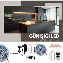 Amber LED 12V Yüksek Parlaklık 4040 Şerit LED Tak Çalıştır Hazır Set, 2,5 Metre Günışığı, Kumandalı Aç-Kapa Dimmer ve Adaptör Dahil, Gizli Aydınlatma, Mutfak, Tezgah, Dolap Içi ve Ayna Için