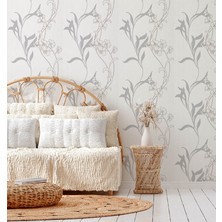 Teodora Gri Krem Çiçekler Ucuz Duvar Kağıdı 53721