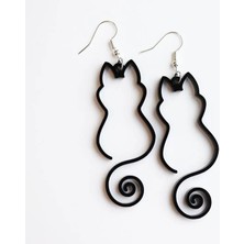 ADA 3D Kıvrık Kuyruklu Siyah Kedi Silüeti Tasarımlı Minimalist ve Hafif Kadın Küpe