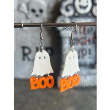 ADA 3D Hayalet Boo Yazılı Küpe Çifti - Cadılar Bayramı Neşesi Mizah Temalı Eğlenceli Aksesuar