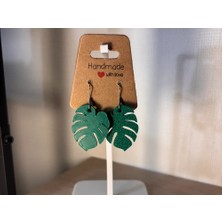 ADA 3D Canlı Yeşil Monstera Yaprağı Motifli Tropikal Tasarım Hafif Sallantılı Kadın Küpe