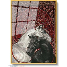 Tablonhazır Dikey Çerçeveli Cam Siyahbeyaz At Hali Modern Ev Dekoru Duvar Sanatı Ev Ofis Tablosu