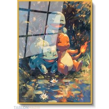 Tablonhazır Dikey Çerçeveli Cam Pokemon3 Modern Ev Dekoru Duvar Sanatı Ev Ofis Tablosu