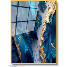 Tablonhazır Dikey Çerçeveli Cam Mermer Mavi Sari Modern Ev Dekoru Duvar Sanatı Ev Ofis Tablosu