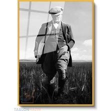 Tablonhazır Dikey Çerçeveli Cam Tarlada Ataturk Modern Ev Dekoru Duvar Sanatı Ev Ofis Tablosu