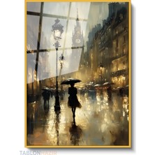 Tablonhazır Dikey Çerçeveli Cam Yagmurlu Sehir Modern Ev Dekoru Duvar Sanatı Ev Ofis Tablosu