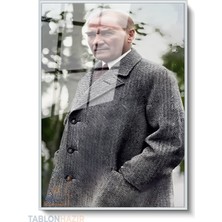 Tablonhazır Dikey Çerçeveli Cam Ataturk Elicepte Renkli Modern Ev Dekoru Duvar Sanatı Ev Ofis Tablosu