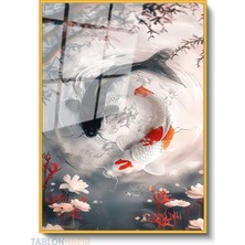 Tablonhazır Dikey Çerçeveli Cam Balik Ying Yang Modern Ev Dekoru Duvar Sanatı Ev Ofis Tablosu