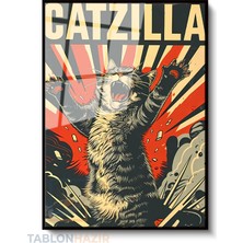 Tablonhazır Dikey Çerçeveli Cam Catzilla Modern Ev Dekoru Duvar Sanatı Ev Ofis Tablosu