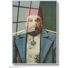 Tablonhazır Dikey Çerçeveli Cam Abdulhamit Portresi Modern Ev Dekoru Duvar Sanatı Ev Ofis Tablosu