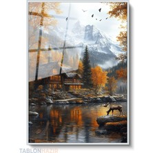 Tablonhazır Dikey Çerçeveli Cam Dag Evi Modern Ev Dekoru Duvar Sanatı Ev Ofis Tablosu