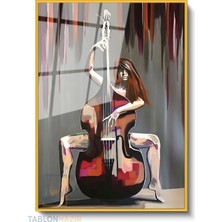 Tablonhazır Dikey Çerçeveli Cam Cello Kadin Modern Ev Dekoru Duvar Sanatı Ev Ofis Tablosu