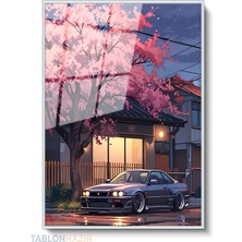 Tablonhazır Dikey Çerçeveli Cam Kirazagacıaraba Modern Ev Dekoru Duvar Sanatı Ev Ofis Tablosu