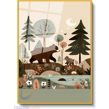 Tablonhazır Dikey Çerçeveli Cam Ayi Ailesi Modern Ev Dekoru Duvar Sanatı Ev Ofis Tablosu