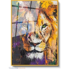Tablonhazır Dikey Çerçeveli Cam Aslan5 Modern Ev Dekoru Duvar Sanatı Ev Ofis Tablosu