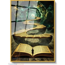 Tablonhazır Dikey Çerçeveli Cam Uzay ve Kitap Modern Ev Dekoru Duvar Sanatı Ev Ofis Tablosu