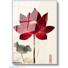 Tablonhazır Dikey Çerçeveli Cam Estetik Kirmizi Cicek Modern Ev Dekoru Duvar Sanatı Ev Ofis Tablosu